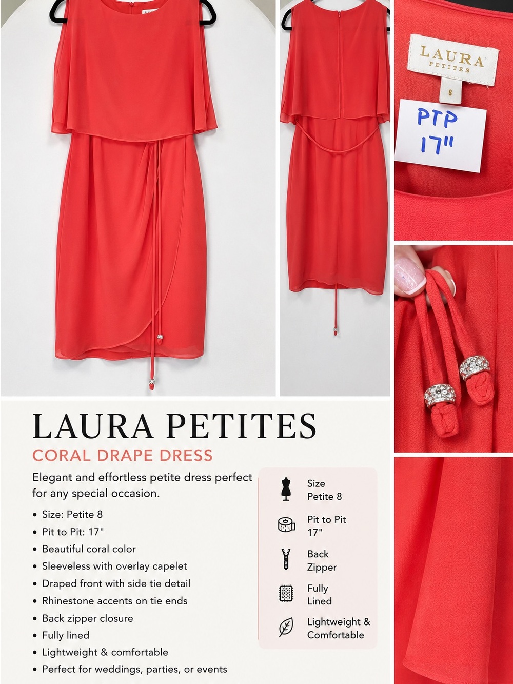 Laura Coral Draped Petite Dress